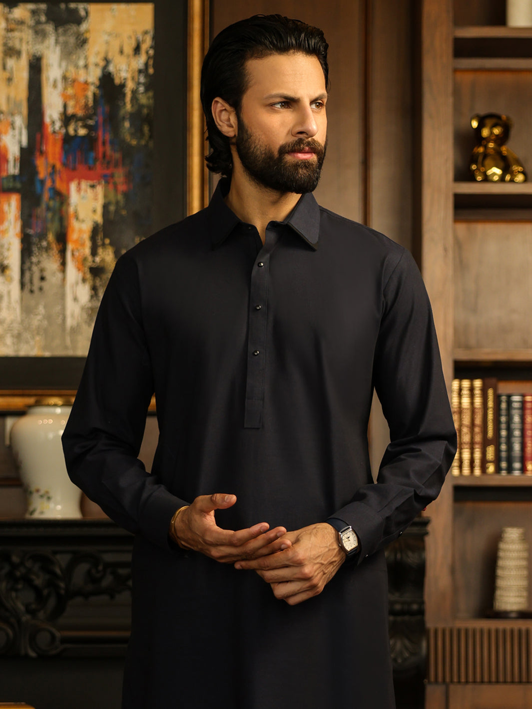 Navy Blue Cut & Sew Kameez Shalwar - ALWA-KS-633