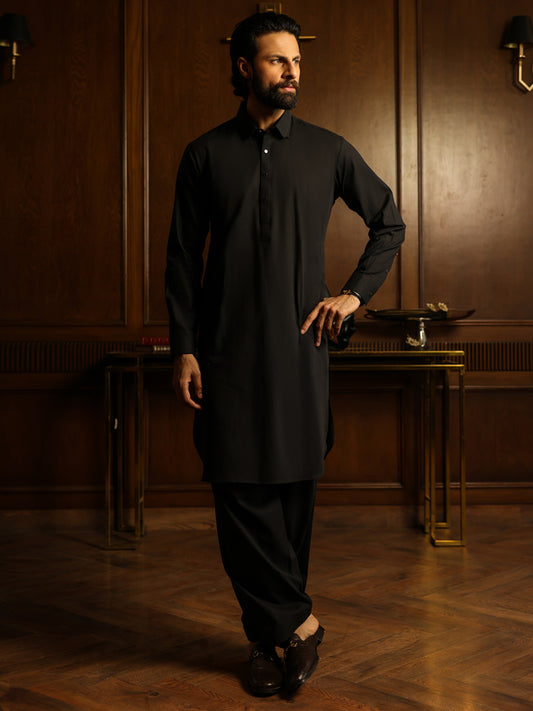 Black Cut & Sew Kameez Shalwar - ALWA-KS-634