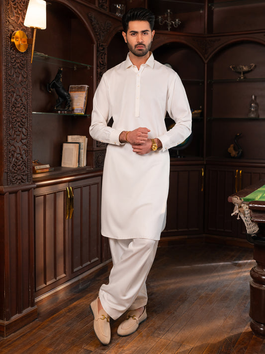 White Plain Kameez Shalwar - ALWA-KS-636