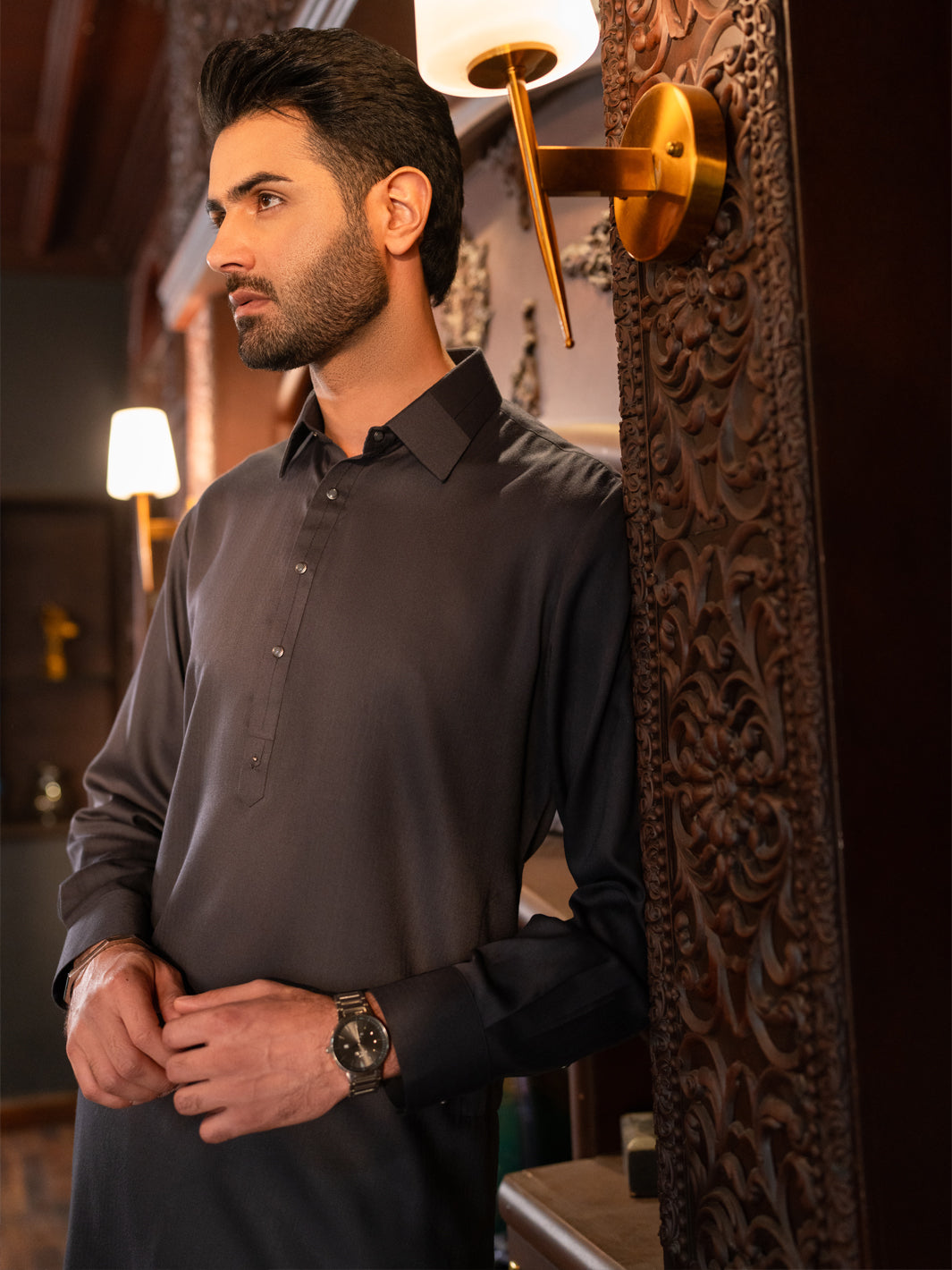 Charcoal Grey Cut & Sew Kameez Shalwar - ALWA-KS-639