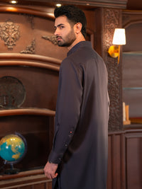 Charcoal Grey Cut & Sew Kameez Shalwar - ALWA-KS-639