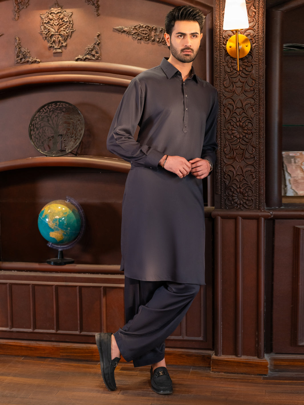 Charcoal Grey Cut & Sew Kameez Shalwar - ALWA-KS-639