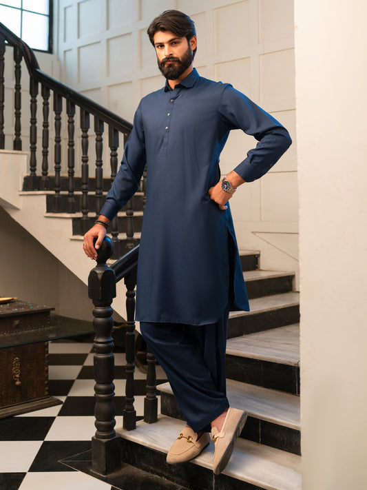 Blue Cut & Sew Kameez Shalwar - ALWA-KS-647