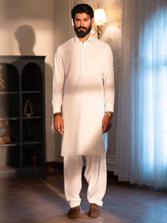 White Cut & Sew Kameez Shalwar - ALWA-KS-653