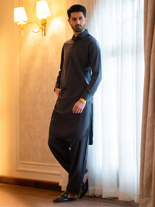 Grey Cut & Sew Kameez Shalwar - ALWA-KS-654