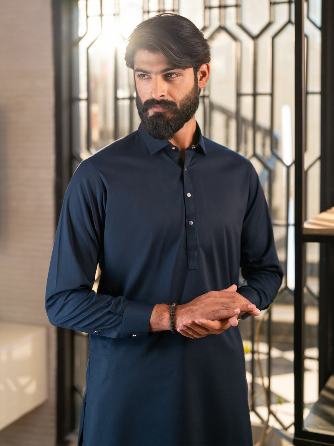 Navy Blue Cut & Sew Kameez Shalwar - ALWA-KS-655