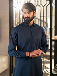 Navy Blue Cut & Sew Kameez Shalwar - ALWA-KS-655