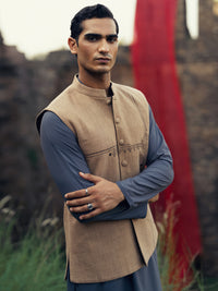 Beige-Brown Formal Waistcoat - AL-WC-475