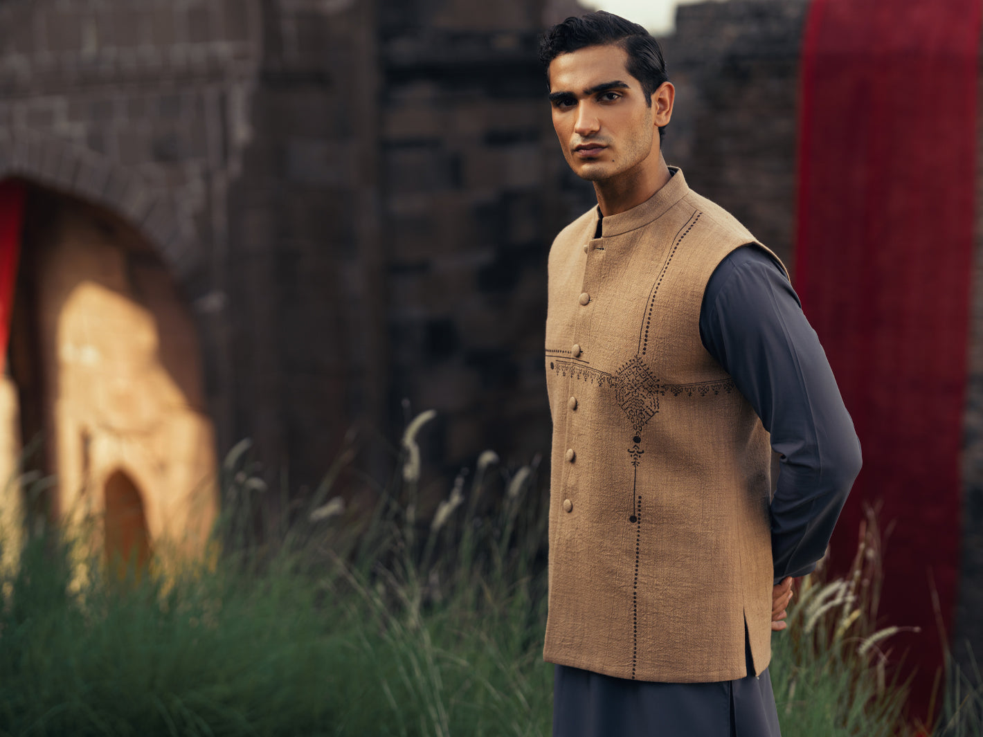 Beige-Brown Formal Waistcoat - AL-WC-475