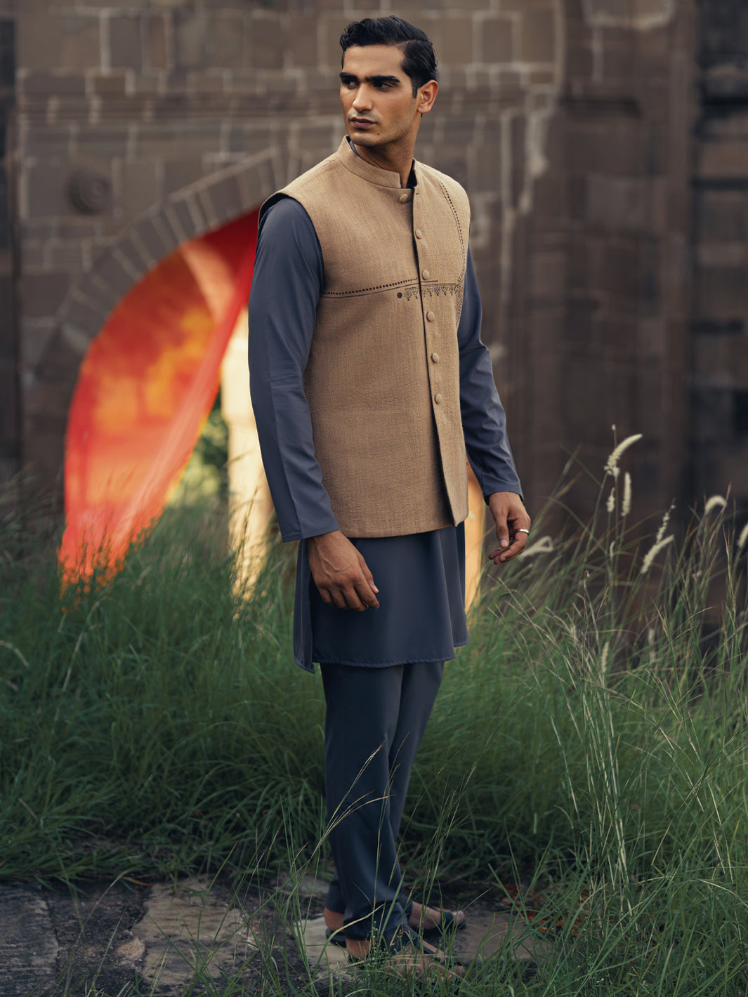 Beige-Brown Formal Waistcoat - AL-WC-475