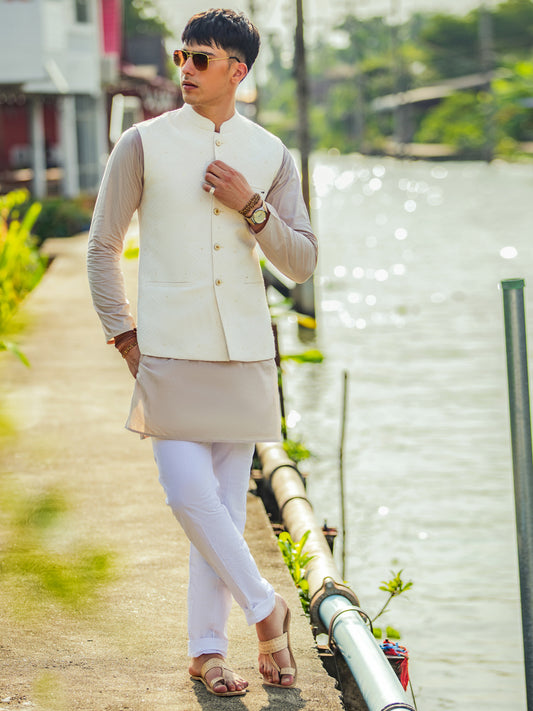 White Blended Waistcoat - AL-WC-524 - Almirah Online
