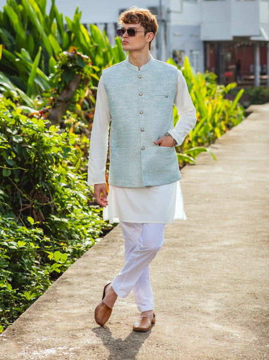 Sea Green Blended Waistcoat - AL-WC-527 - Almirah Online