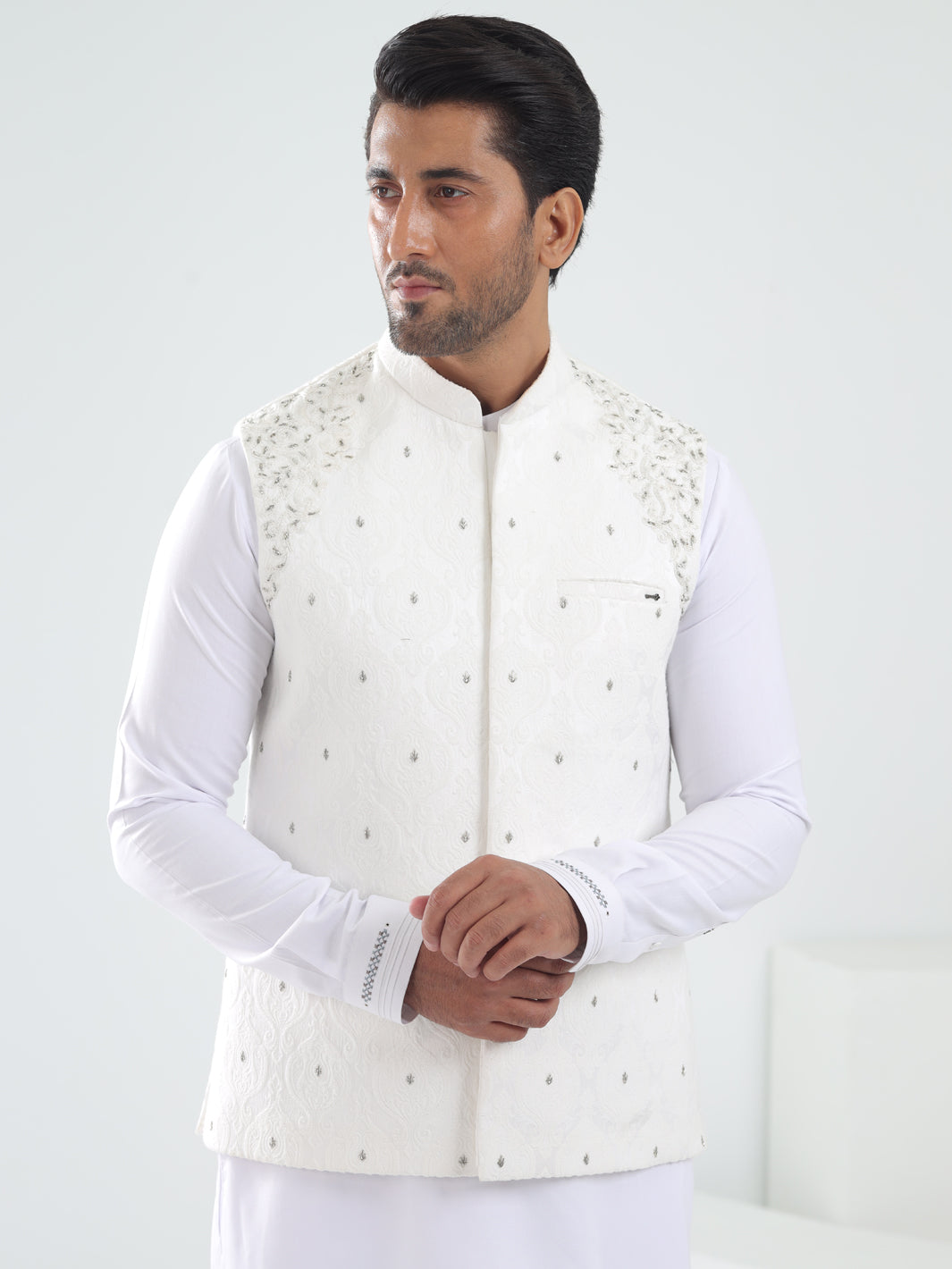 White Blended Waistcoat - AL-WC-549 - Almirah Online