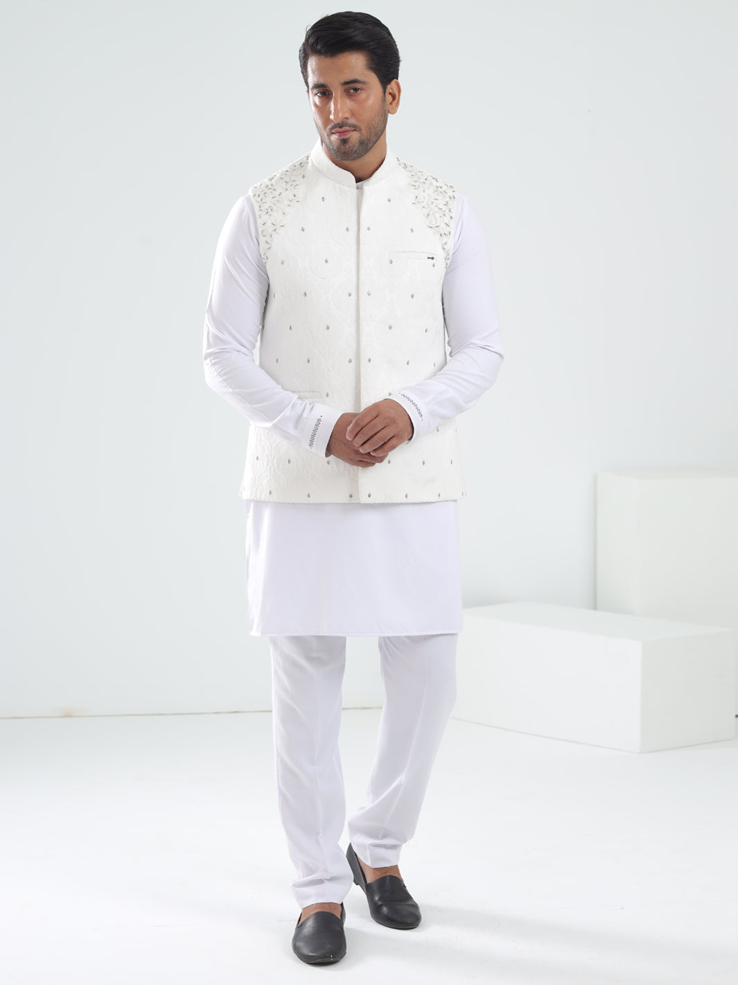 White Blended Waistcoat - AL-WC-549 - Almirah Online