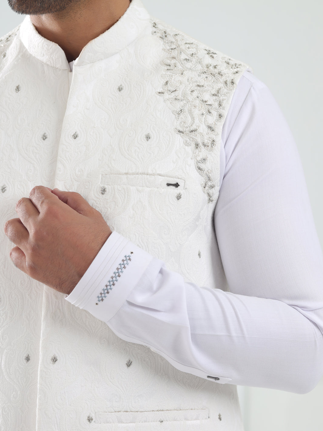 White Blended Waistcoat - AL-WC-549 - Almirah Online