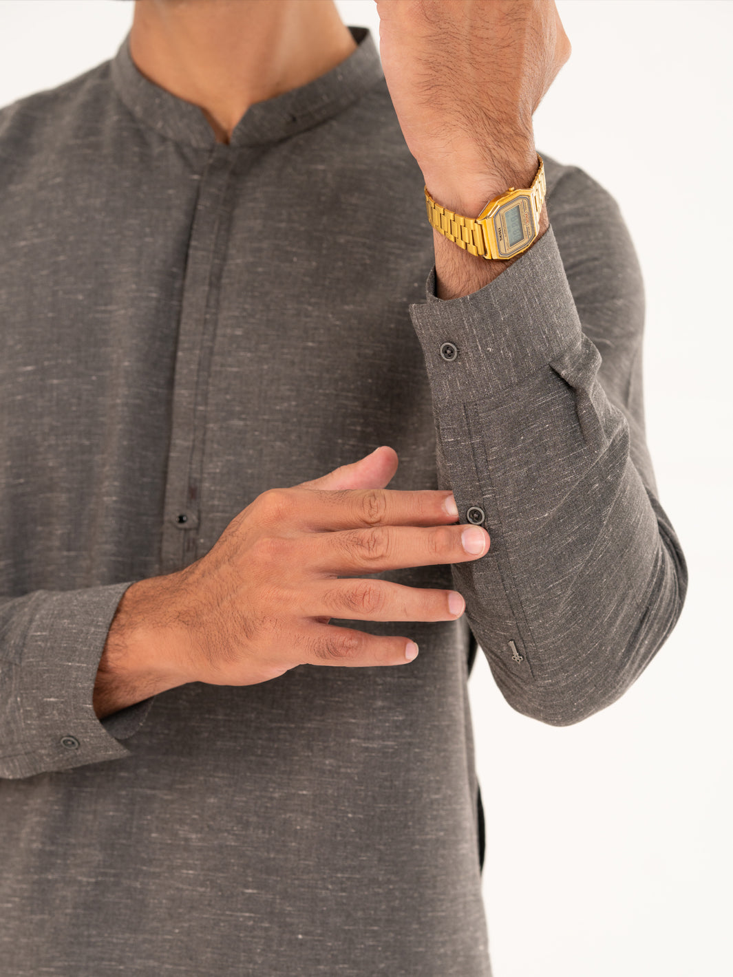 Charcoal Grey Cut & Sew Kameez Shalwar - AL-KS-3313