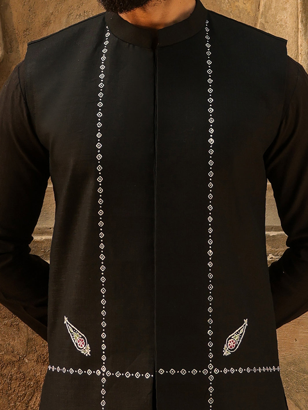 Black Cotton Cut & Sew Waistcoat - AL-WC-608A