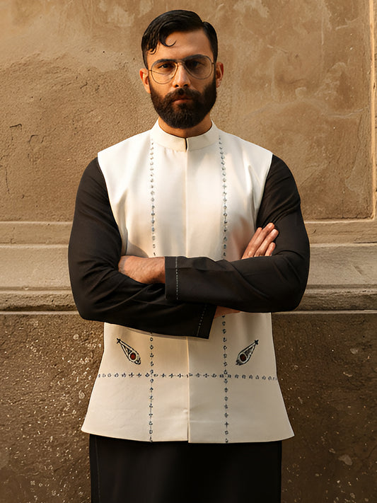 White Cotton Cut & Sew Waistcoat - AL-WC-608B