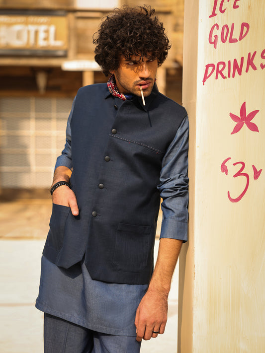 Dark Blue Cotton Waistcoat - AL-WC-617