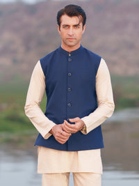 Blue Cotton Cut & Sew Waistcoat - AL-WC-621