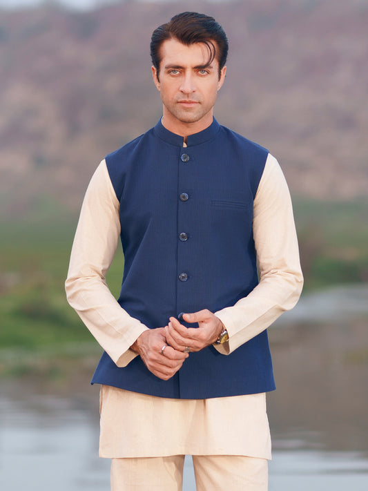 Blue Cotton Cut & Sew Waistcoat - AL-WC-621