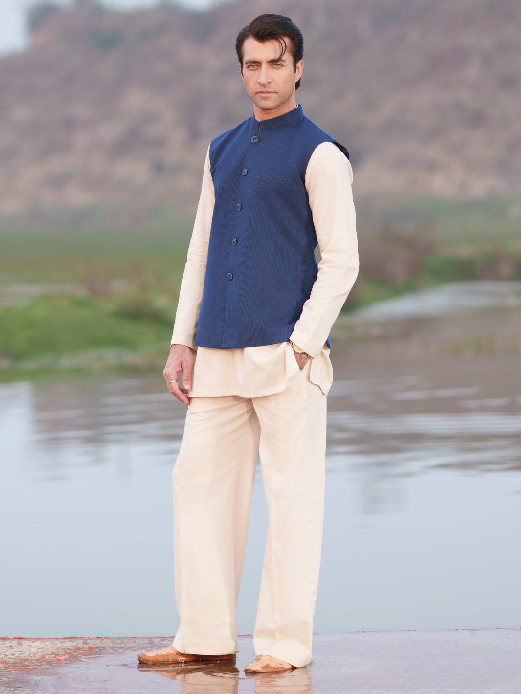 Blue Cotton Cut & Sew Waistcoat - AL-WC-621