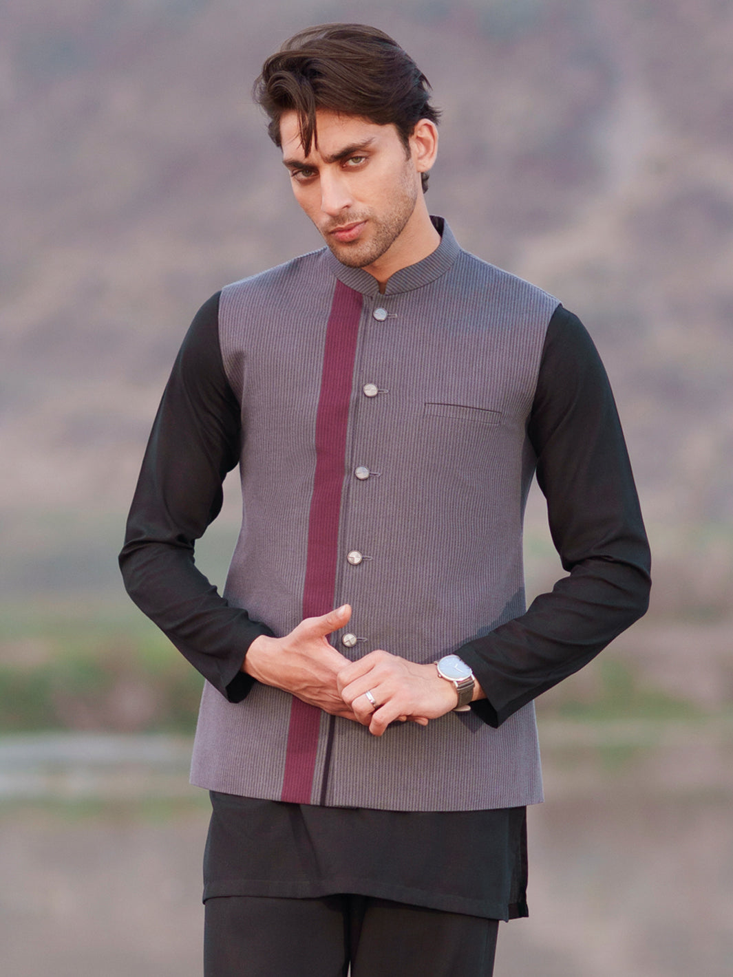 Grey Cotton Cut & Sew Waistcoat  - Men Waistcoat | ALMIRAH