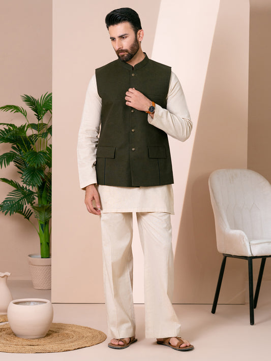 Olive Green Waistcoat - AL-WC-625