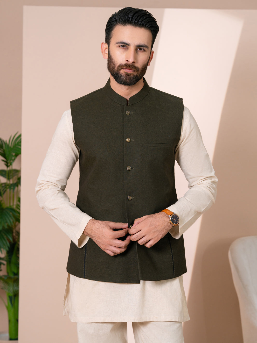 Olive Green Waistcoat - AL-WC-625