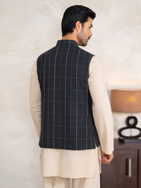 Black Cotton Plain Waistcoat - AL-WC-645