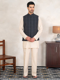 Black Cotton Plain Waistcoat - AL-WC-645