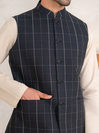Black Cotton Plain Waistcoat - AL-WC-645