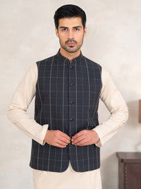 Black Cotton Plain Waistcoat - AL-WC-645