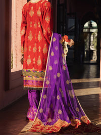 Red Yarn-Dyed Jacquard 3Pc Formal Unstitched - AL-3PS-LS-UN-414
