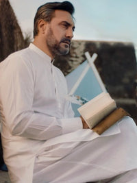 White Cotton Kameez Shalwar - ALBQ-KS-001-R19