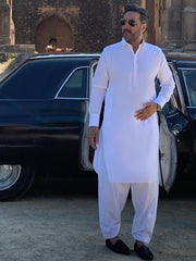 White Cottom Kurta Shalwar - ALBQ-KS-003-R12 - Almirah Online