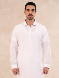 White Cotton Kameez Shalwar - ALBQ-KS-003-R19