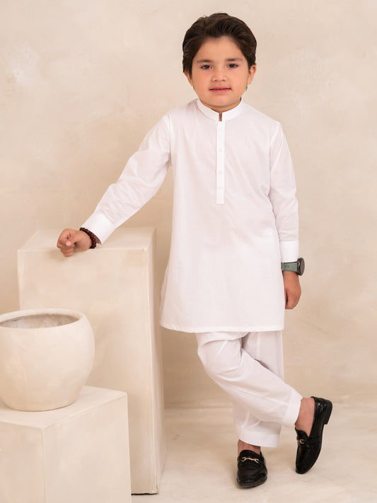 White Cotton Boys Kameez Shalwar - ALBY-BQ-KS-002