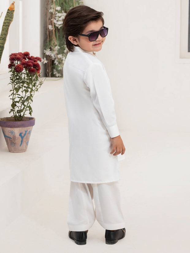 White Blended Kameez Shalwar - ALBY-KS-012