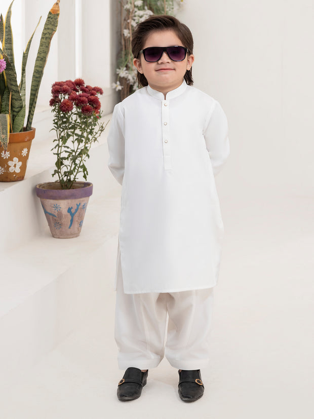 White Blended Kameez Shalwar - ALBY-KS-012