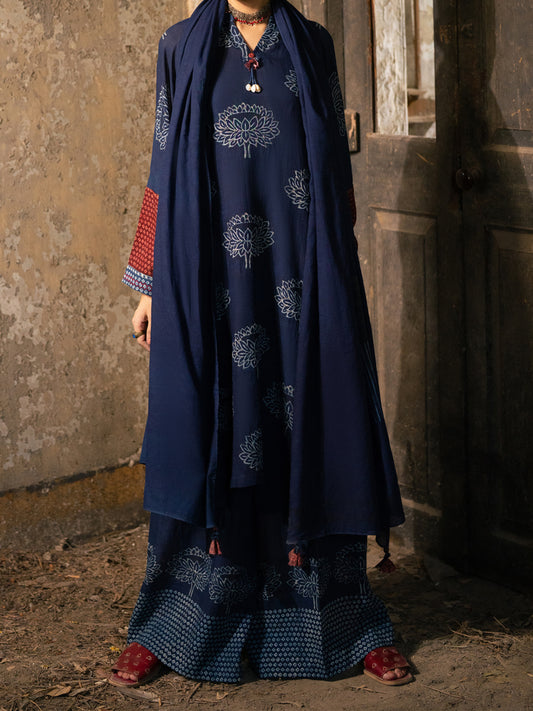Blue Dyed Lawn Kurti - ALCR-3PS-2830