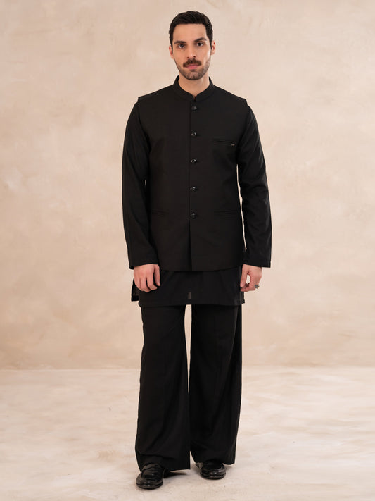 Black Plain Waistcoat - ALET-WC-1001-R3