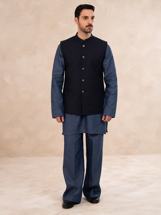 Navy Blue Plain Waistcoat - ALET-WC-1003-R3