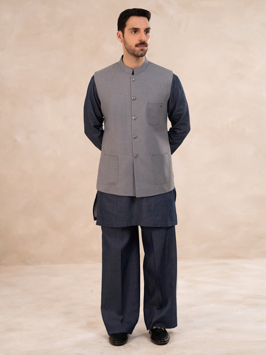 Light Grey Plain Waistcoat - ALET-WC-1005-R3