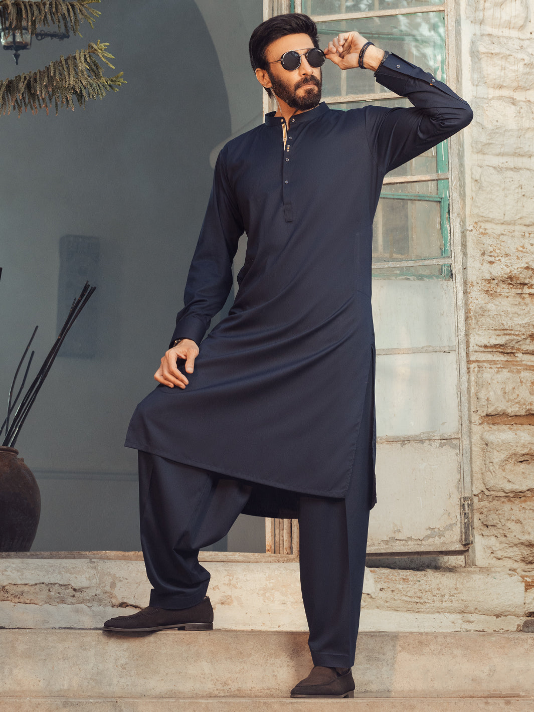Midnight Blue Plain Kameez Shalwar - ALET-KS-1013-R4