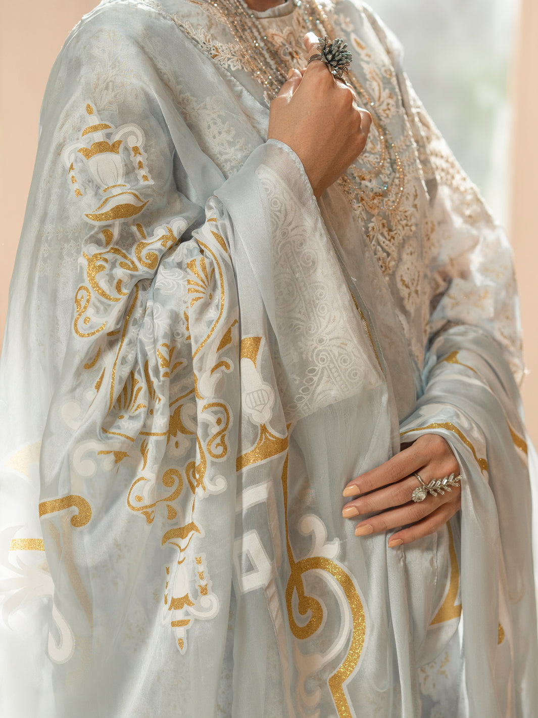 Ice Blue Silk Organza Lawn 3Pc Stitched - ALP-3PS-1667