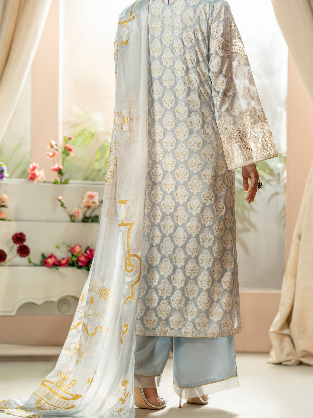 Ice Blue Silk Organza Lawn 3Pc Stitched - ALP-3PS-1667