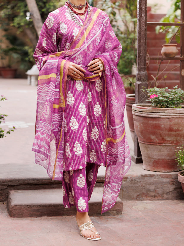 Purple Dobby Cotton 3 Piece Unstitched - ALP-3PS-1882 - Almirah Online