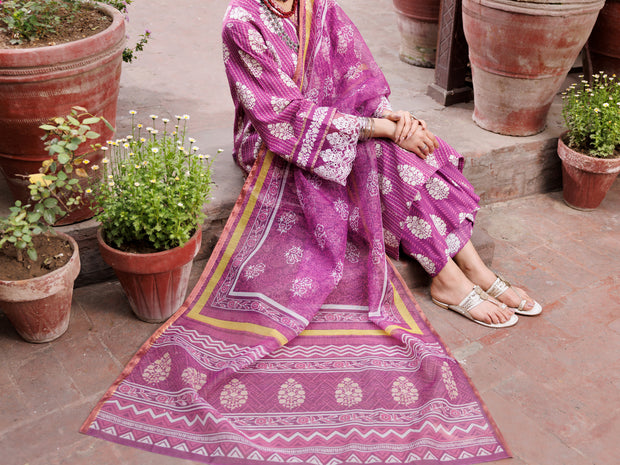 Purple Dobby 3 Piece Stitched - ALP-3PS-1882 - Almirah Online