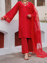 Red Dobby Stripe 3 Piece Unstitched - ALP-3PS-1949